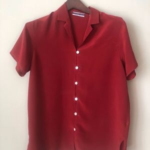 Amada Smith red shirt silk